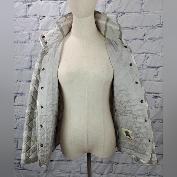 Burberry Women's Quilted Jacket Coat Pale Stone Check Snap Filled Size XS - Picture 10 of 16